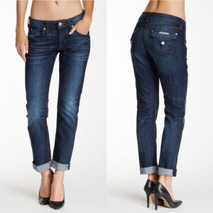 Hudson Bacara Straight Flood Cuff Jeans Dark Blue Wash Low Rise Flap Pocket 30